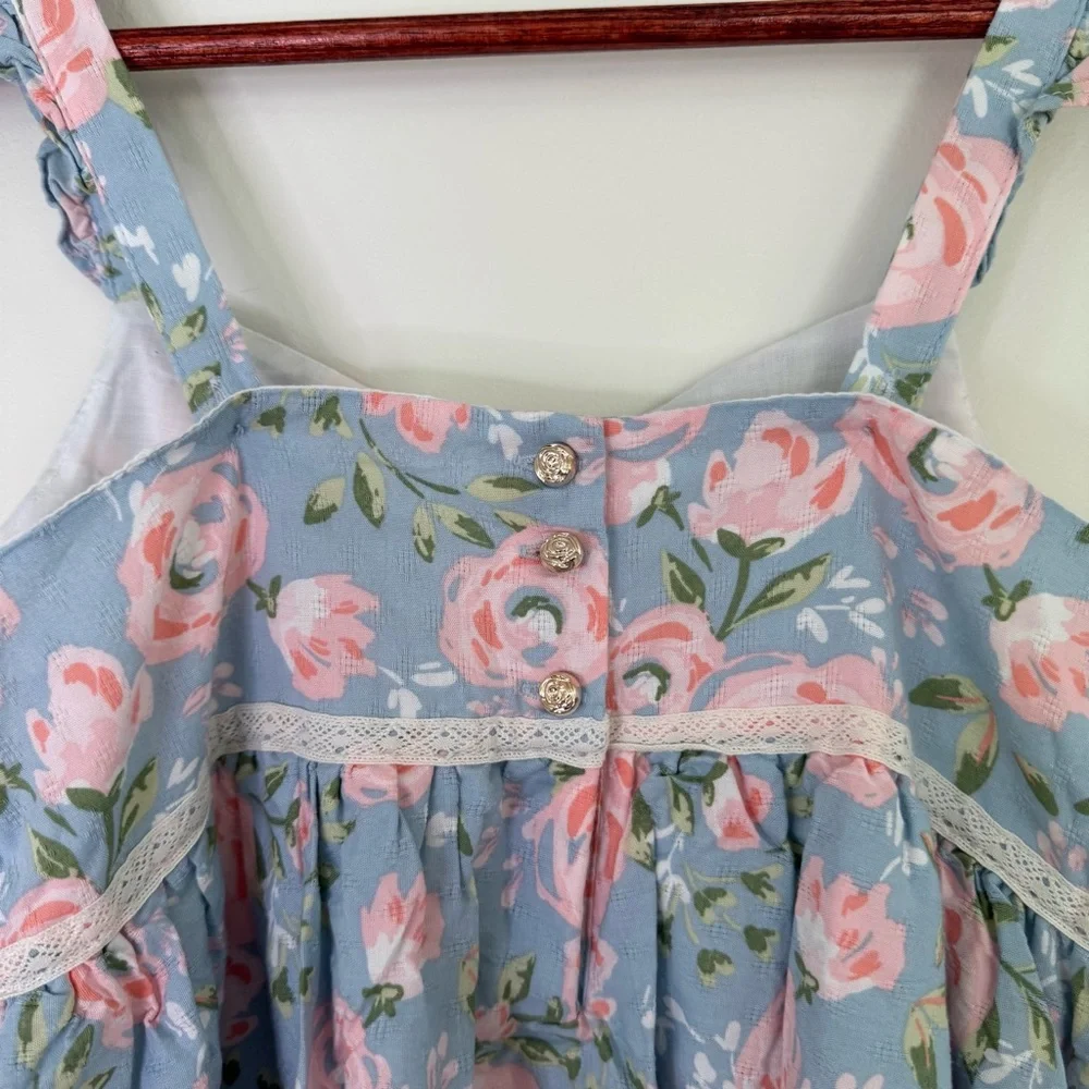 Haute Hippie Pink Blue Cottagecore Floral Dress Size Kids 10
